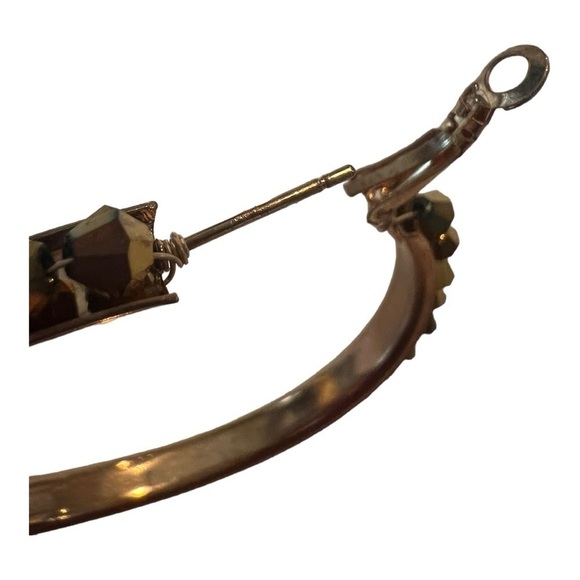 Boutique Bronze Gold 2” Large Rhinestone Hoops Earrings NEW - Picture 5 of 8